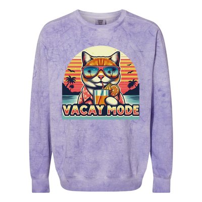 Retro Cat Vacation Summer Family Beach Trip Vacay Mode Ocean Great Gift Colorblast Crewneck Sweatshirt