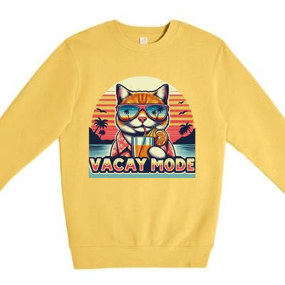 Retro Cat Vacation Summer Family Beach Trip Vacay Mode Ocean Great Gift Premium Crewneck Sweatshirt