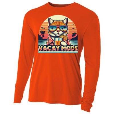 Retro Cat Vacation Summer Family Beach Trip Vacay Mode Ocean Great Gift Cooling Performance Long Sleeve Crew