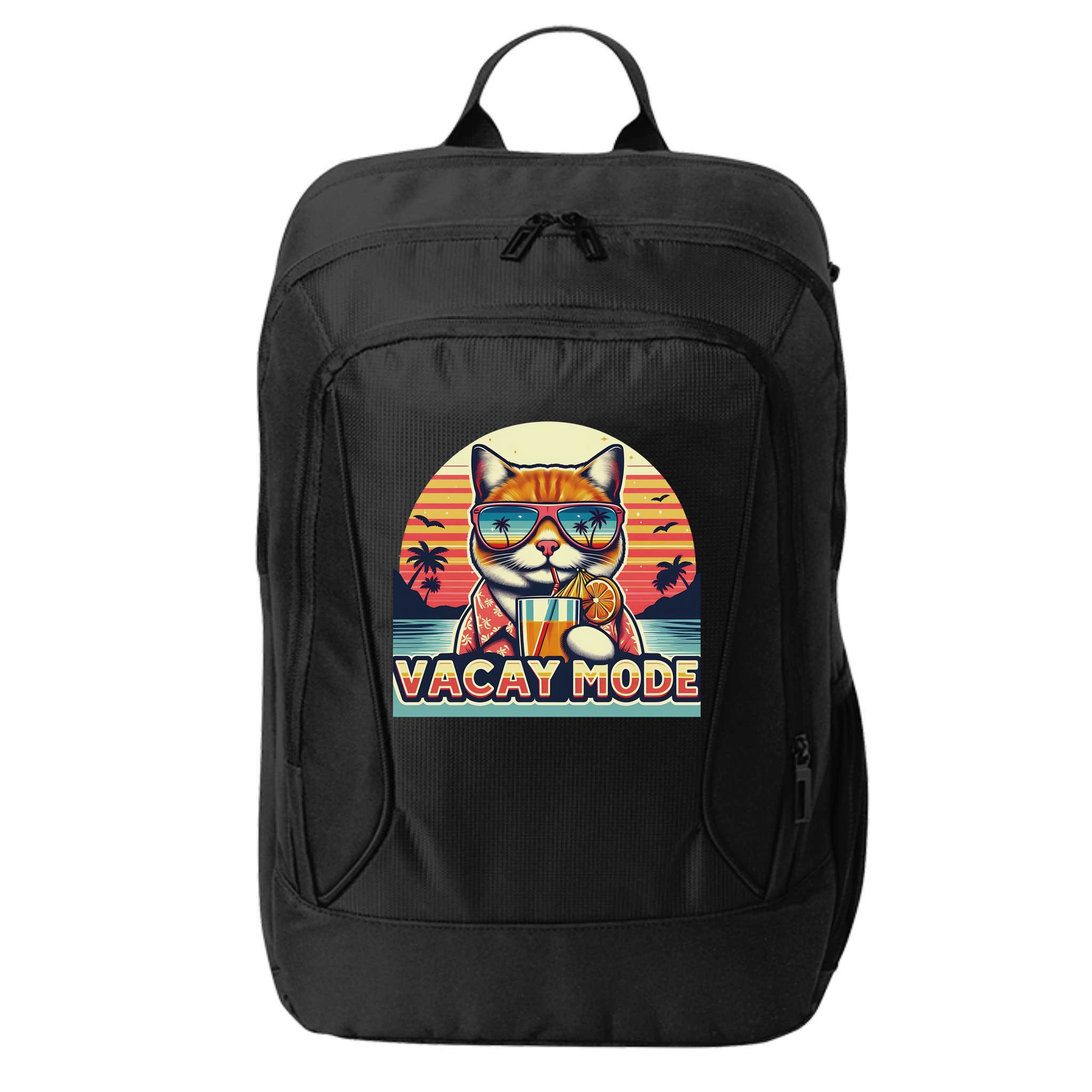 Retro Cat Vacation Summer Family Beach Trip Vacay Mode Ocean Great Gift City Backpack