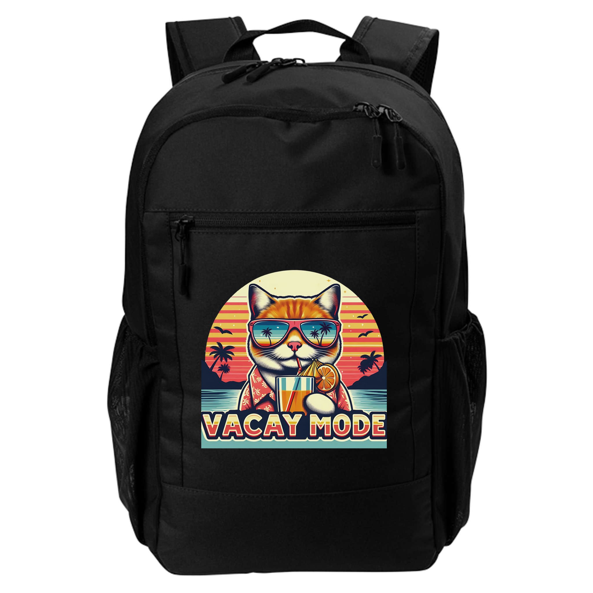 Retro Cat Vacation Summer Family Beach Trip Vacay Mode Ocean Great Gift Backpack