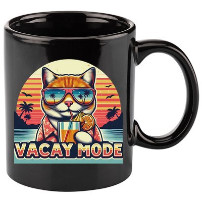Retro Cat Vacation Summer Family Beach Trip Vacay Mode Ocean Great Gift 11oz C Handle Ceramic Mug