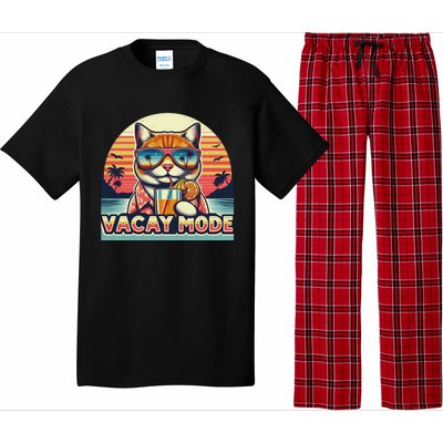 Retro Cat Vacation Summer Family Beach Trip Vacay Mode Ocean Great Gift Pajama Set