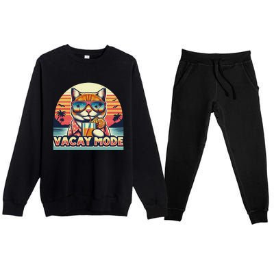 Retro Cat Vacation Summer Family Beach Trip Vacay Mode Ocean Great Gift Premium Crewneck Sweatsuit Set