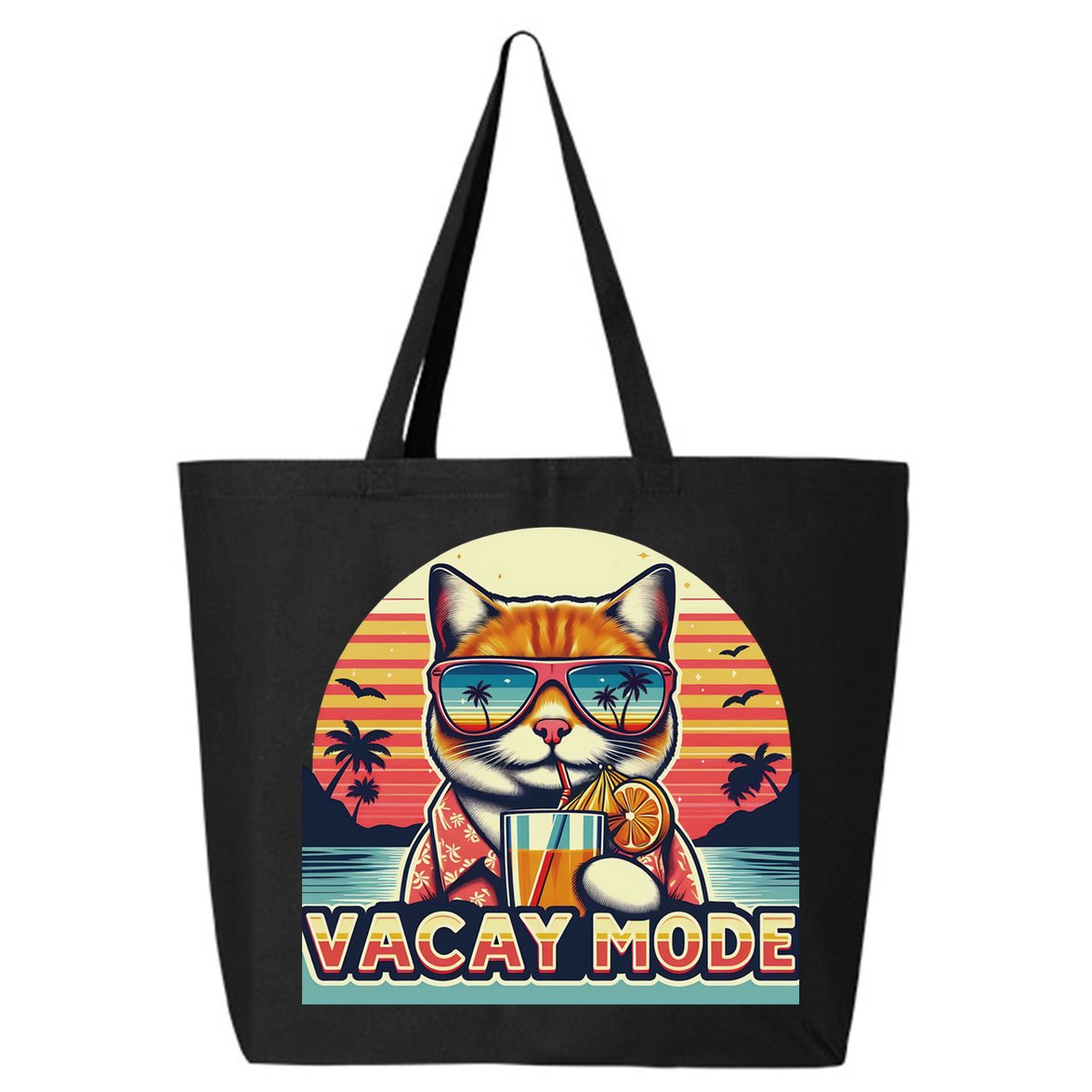 Retro Cat Vacation Summer Family Beach Trip Vacay Mode Ocean Great Gift 25L Jumbo Tote