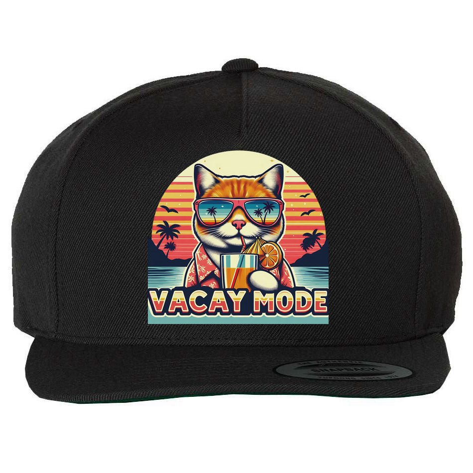 Retro Cat Vacation Summer Family Beach Trip Vacay Mode Ocean Great Gift Wool Snapback Cap