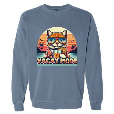 Retro Cat Vacation Summer Family Beach Trip Vacay Mode Ocean Great Gift Garment-Dyed Sweatshirt