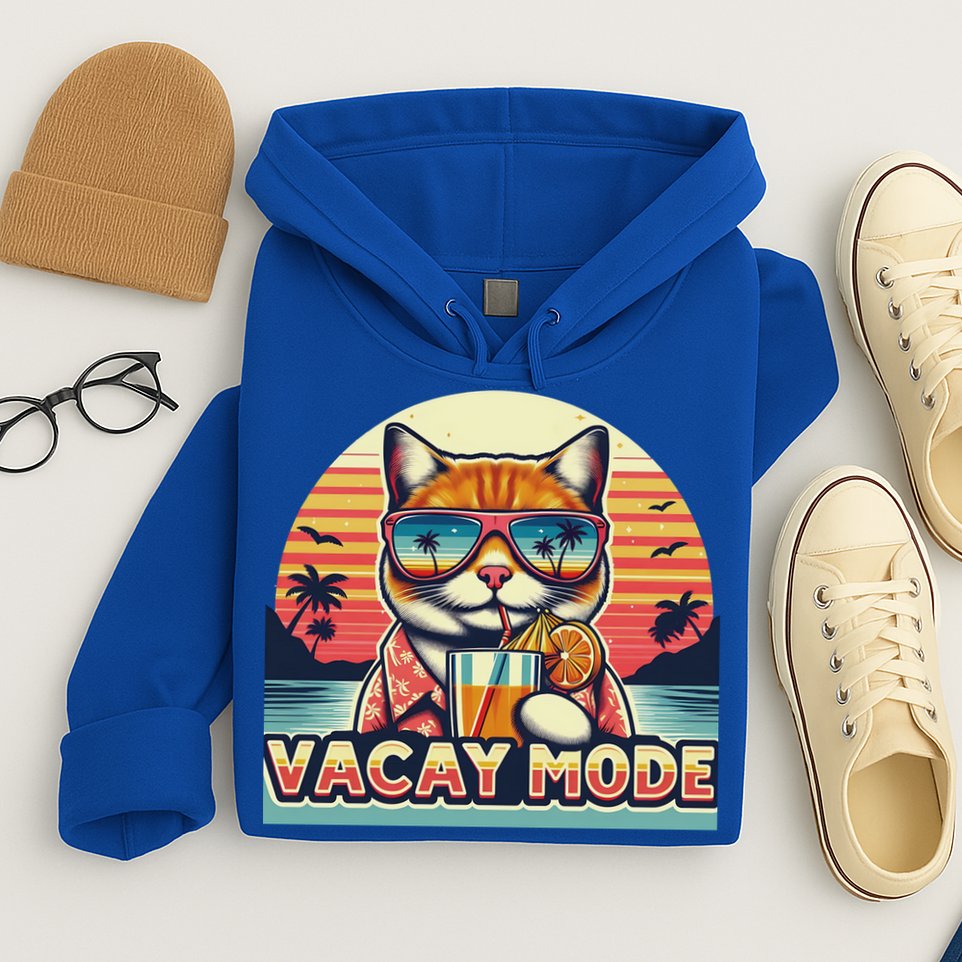 Retro Cat Vacation Summer Family Beach Trip Vacay Mode Ocean Great Gift Hoodie