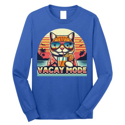 Retro Cat Vacation Summer Family Beach Trip Vacay Mode Ocean Great Gift Long Sleeve Shirt