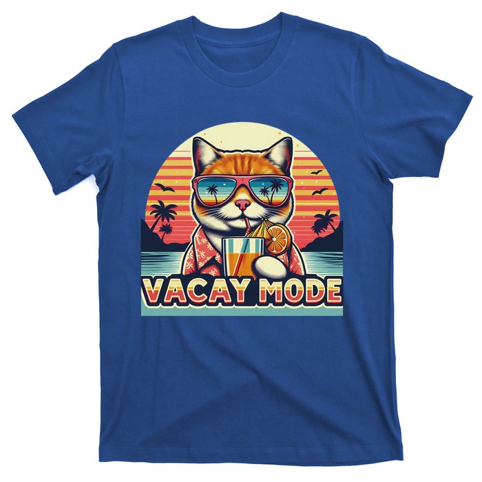 Retro Cat Vacation Summer Family Beach Trip Vacay Mode Ocean Great Gift T-Shirt