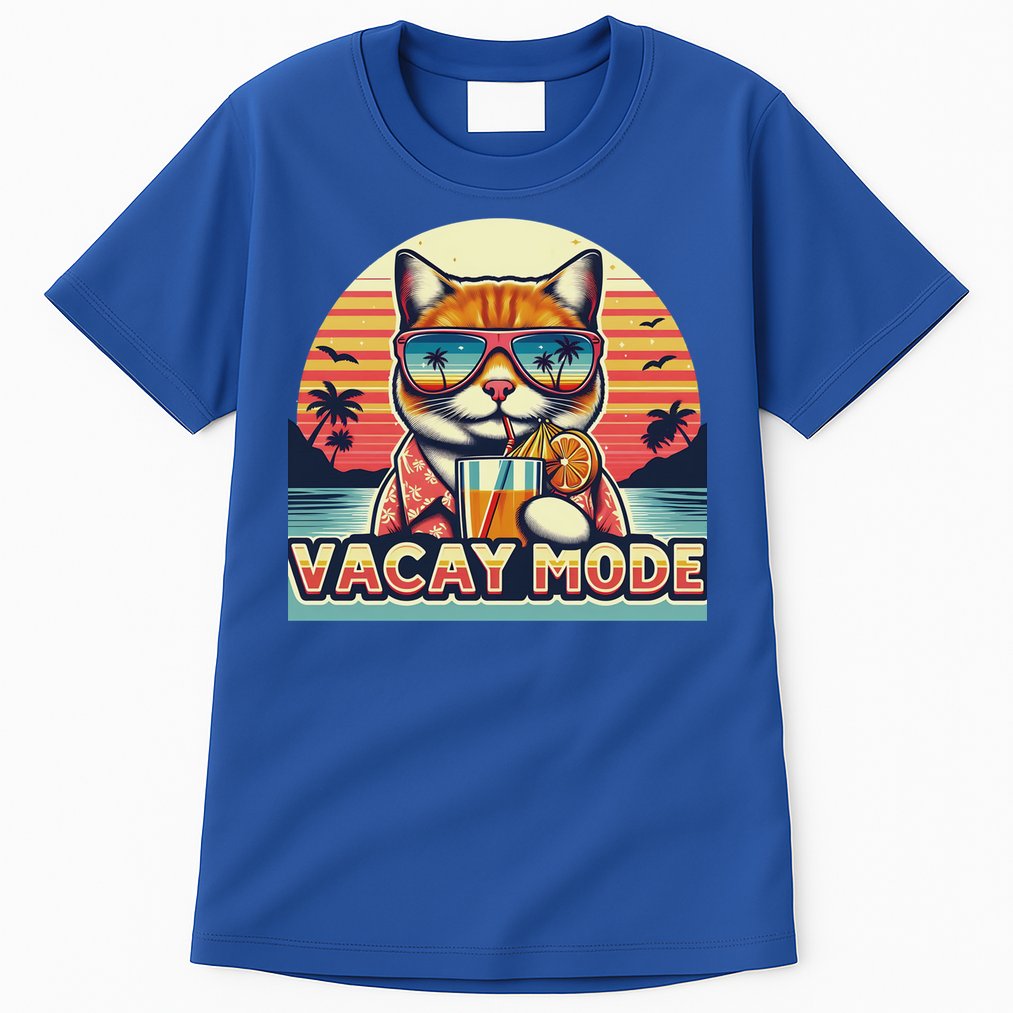 Retro Cat Vacation Summer Family Beach Trip Vacay Mode Ocean Great Gift Tall T-Shirt