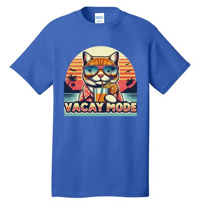 Retro Cat Vacation Summer Family Beach Trip Vacay Mode Ocean Great Gift Tall T-Shirt