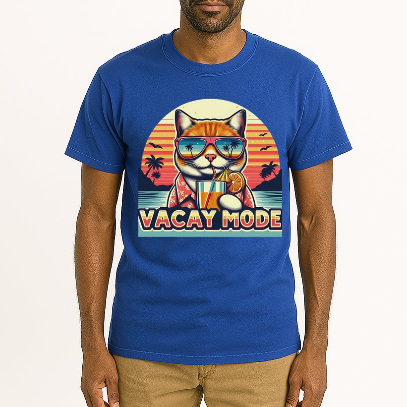Retro Cat Vacation Summer Family Beach Trip Vacay Mode Ocean Great Gift Tall T-Shirt