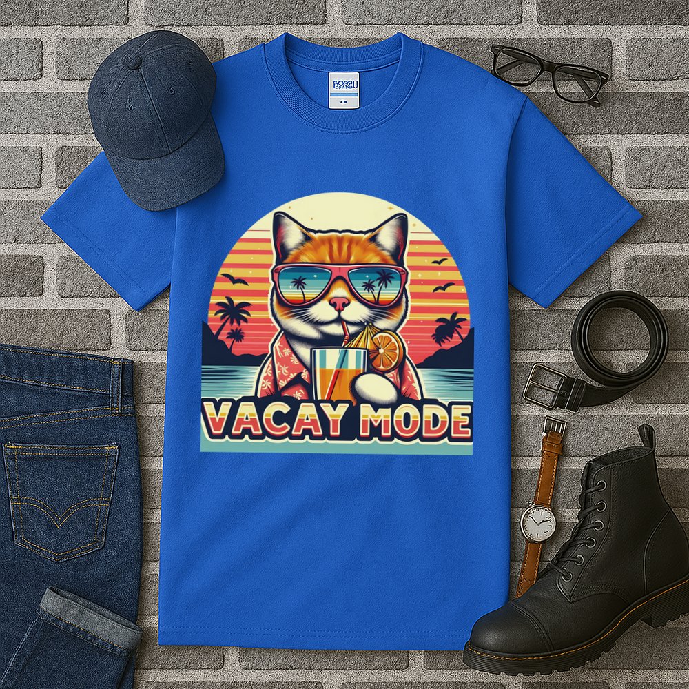 Retro Cat Vacation Summer Family Beach Trip Vacay Mode Ocean Great Gift Tall T-Shirt