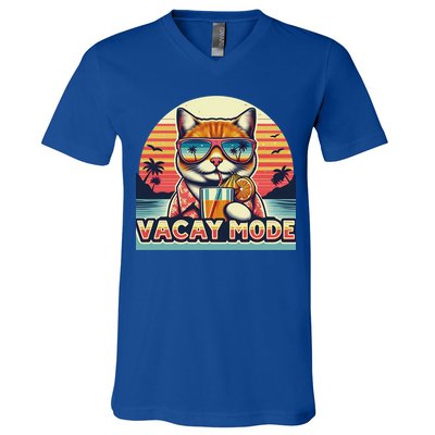 Retro Cat Vacation Summer Family Beach Trip Vacay Mode Ocean Great Gift V-Neck T-Shirt