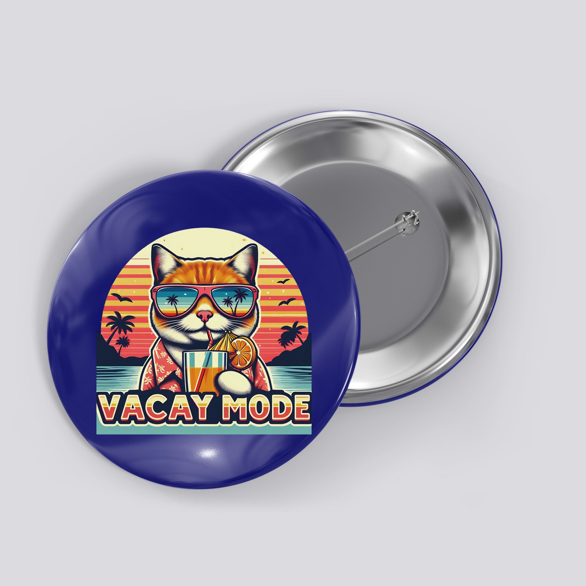Retro Cat Vacation Summer Family Beach Trip Vacay Mode Ocean Great Gift Button