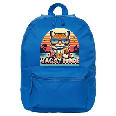 Retro Cat Vacation Summer Family Beach Trip Vacay Mode Ocean Great Gift 16 in Basic Backpack