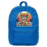 Retro Cat Vacation Summer Family Beach Trip Vacay Mode Ocean Great Gift 16 in Basic Backpack