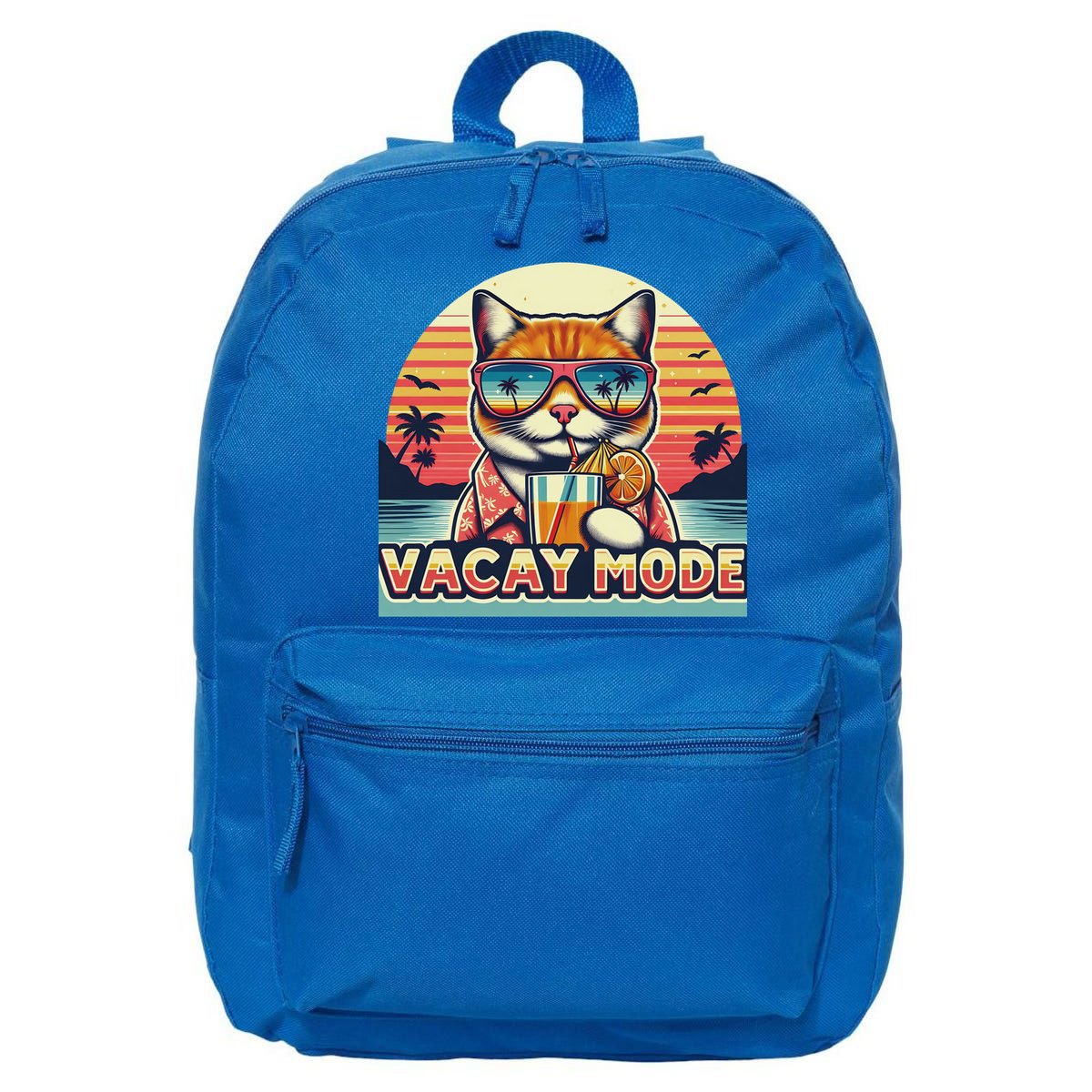 Retro Cat Vacation Summer Family Beach Trip Vacay Mode Ocean Great Gift 16 in Basic Backpack