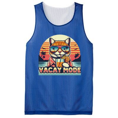 Retro Cat Vacation Summer Family Beach Trip Vacay Mode Ocean Great Gift Mesh Reversible Basketball Jersey Tank