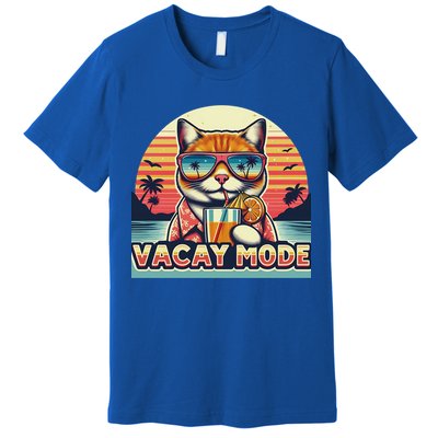 Retro Cat Vacation Summer Family Beach Trip Vacay Mode Ocean Great Gift Premium T-Shirt