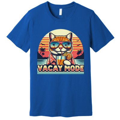 Retro Cat Vacation Summer Family Beach Trip Vacay Mode Ocean Great Gift Premium T-Shirt