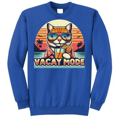 Retro Cat Vacation Summer Family Beach Trip Vacay Mode Ocean Great Gift Tall Sweatshirt