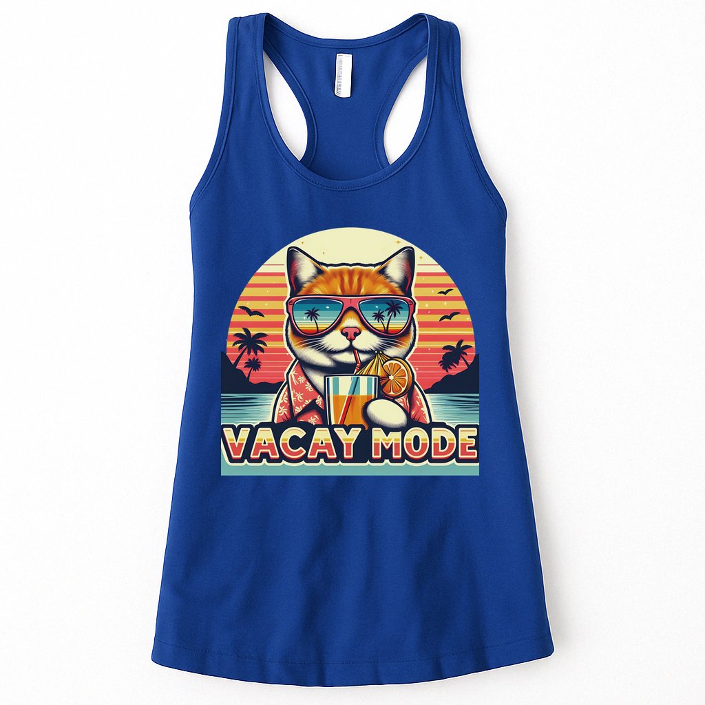 Retro Cat Vacation Summer Family Beach Trip Vacay Mode Ocean Great Gift Womens Tank Top