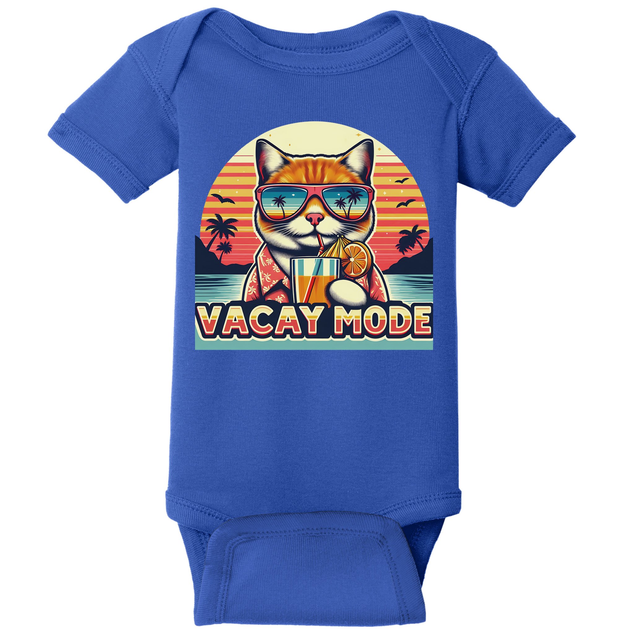 Retro Cat Vacation Summer Family Beach Trip Vacay Mode Ocean Great Gift Baby Bodysuit