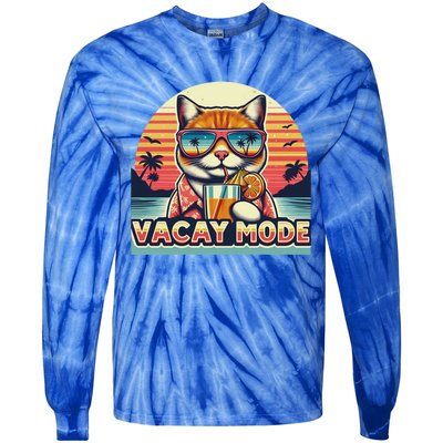 Retro Cat Vacation Summer Family Beach Trip Vacay Mode Ocean Great Gift Tie-Dye Long Sleeve Shirt