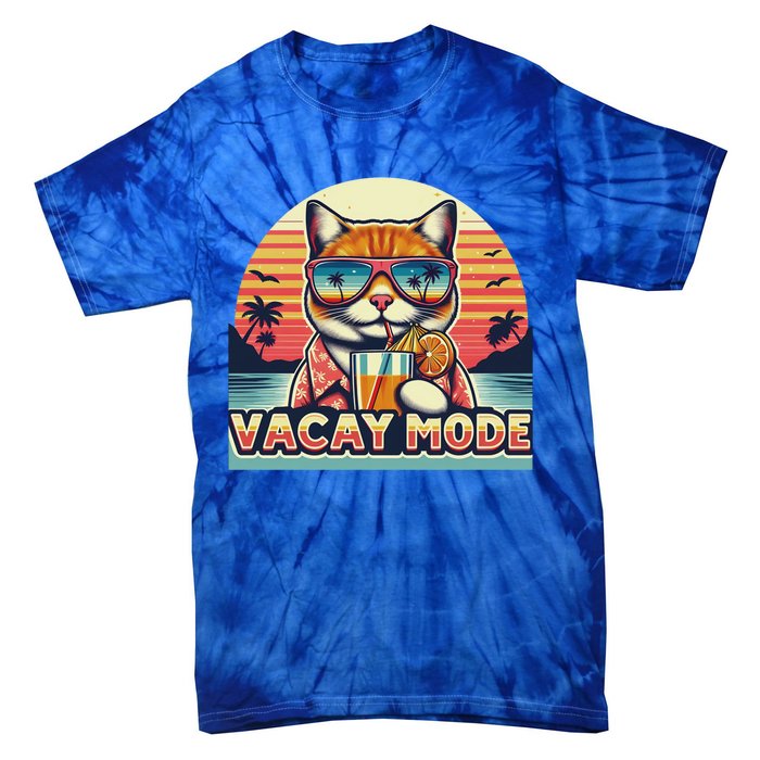 Retro Cat Vacation Summer Family Beach Trip Vacay Mode Ocean Great Gift Tie-Dye T-Shirt