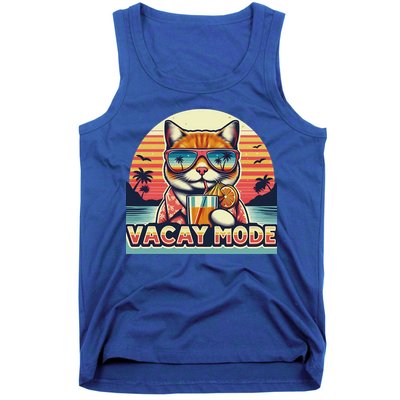 Retro Cat Vacation Summer Family Beach Trip Vacay Mode Ocean Great Gift Tank Top