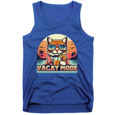 Retro Cat Vacation Summer Family Beach Trip Vacay Mode Ocean Great Gift Tank Top