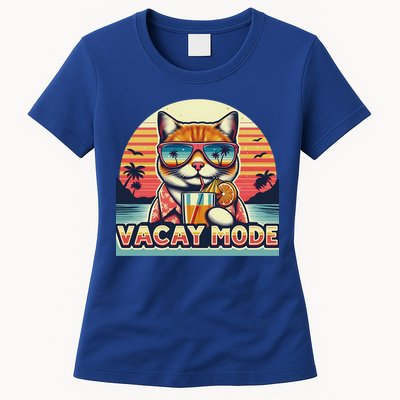 Retro Cat Vacation Summer Family Beach Trip Vacay Mode Ocean Great Gift Womens T-Shirt