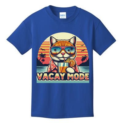 Retro Cat Vacation Summer Family Beach Trip Vacay Mode Ocean Great Gift Kids T-Shirt