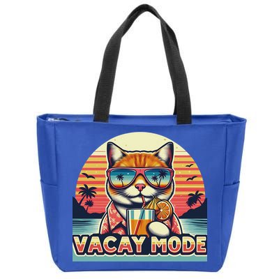 Retro Cat Vacation Summer Family Beach Trip Vacay Mode Ocean Great Gift Zip Tote Bag