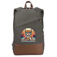 Retro Cat Vacation Summer Family Beach Trip Vacay Mode Ocean Great Gift Cotton Canvas Backpack