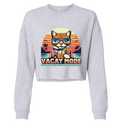 Retro Cat Vacation Summer Family Beach Trip Vacay Mode Ocean Great Gift Cropped Pullover Crew