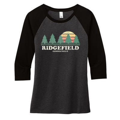 Ridgefield Ct Vintage Throwback Retro 70s Women's Tri-Blend 3/4-Sleeve Raglan Shirt