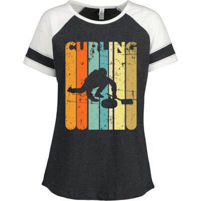 Retro Curlinggame Vintage Ice Curling Sport Quote Curling Gift Enza Ladies Jersey Colorblock Tee