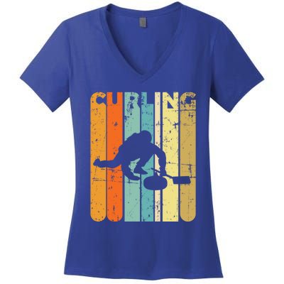 Retro Curlinggame Vintage Ice Curling Sport Quote Curling Gift Women's V-Neck T-Shirt