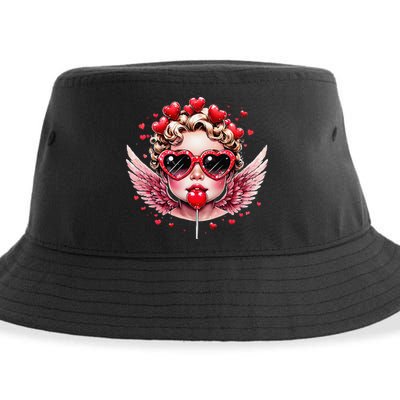 Retro Cupid Valentine Day Cute Vintage Cupid Blowing Bubble Sustainable Bucket Hat