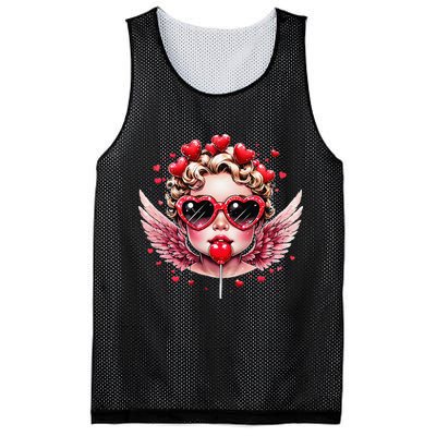 Retro Cupid Valentine Day Cute Vintage Cupid Blowing Bubble Mesh Reversible Basketball Jersey Tank