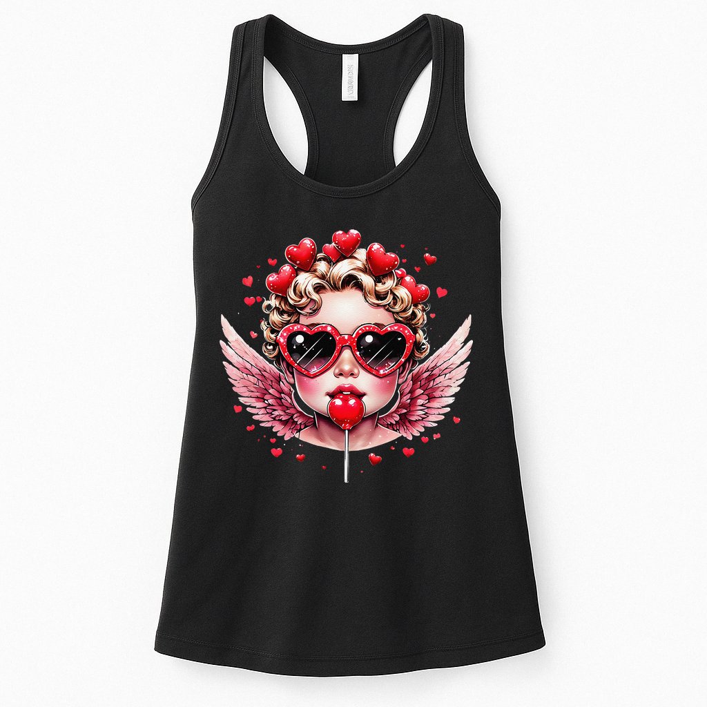 Retro Cupid Valentine Day Cute Vintage Cupid Blowing Bubble Womens Tank Top