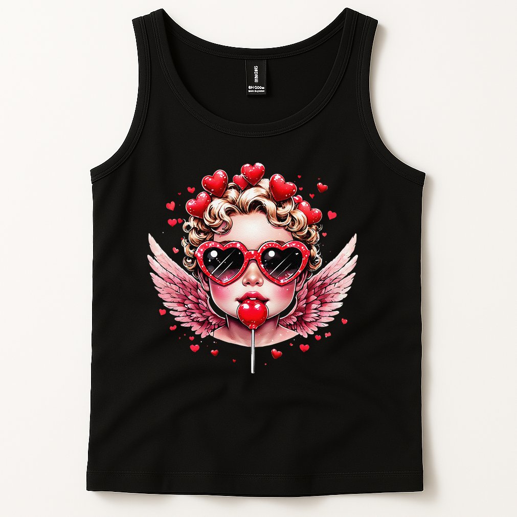 Retro Cupid Valentine Day Cute Vintage Cupid Blowing Bubble Tank Top