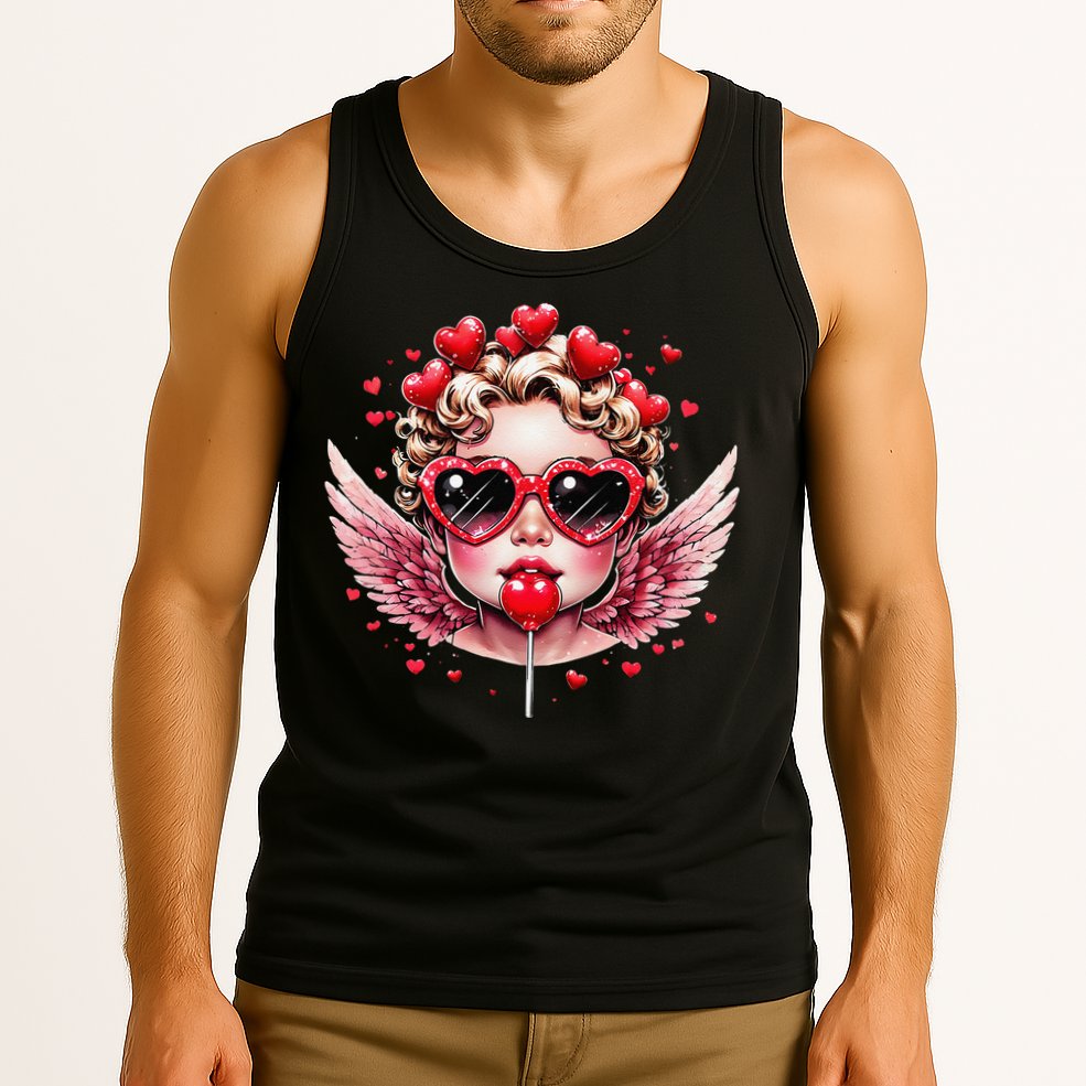 Retro Cupid Valentine Day Cute Vintage Cupid Blowing Bubble Tank Top