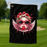 Retro Cupid Valentine Day Cute Vintage Cupid Blowing Bubble Golf Towel