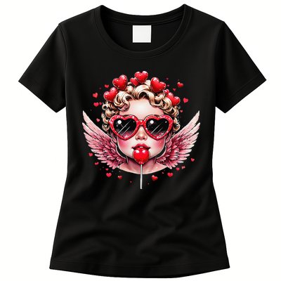 Retro Cupid Valentine Day Cute Vintage Cupid Blowing Bubble Womens T-Shirt