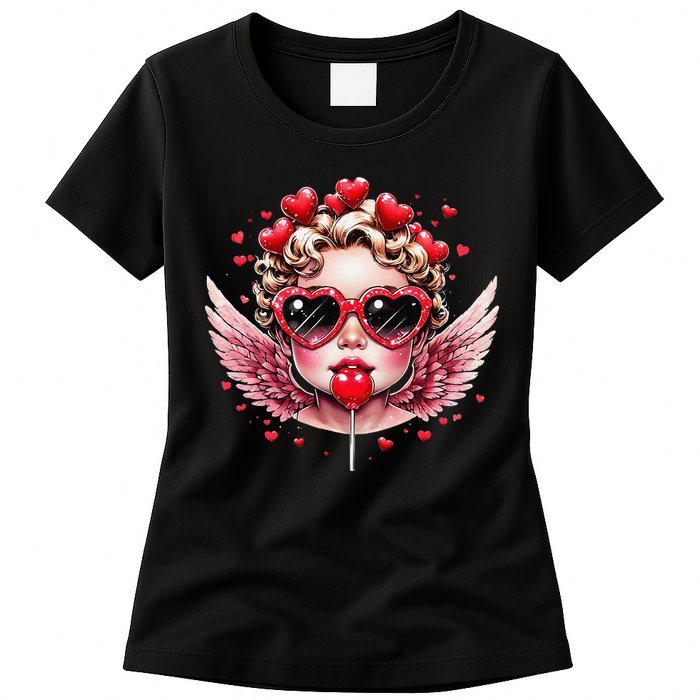 Retro Cupid Valentine Day Cute Vintage Cupid Blowing Bubble Womens T-Shirt