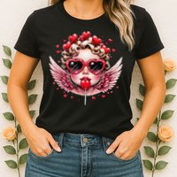 Retro Cupid Valentine Day Cute Vintage Cupid Blowing Bubble Womens T-Shirt